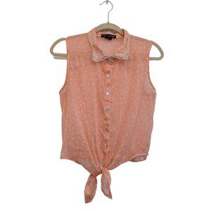 Living Doll Polka Dot Peach Shear Sleeveless Top Size Medium